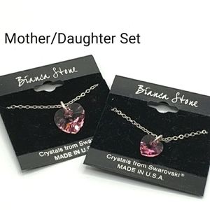 Bianca Stone Amythest Mother Daughter Swarovski Crystals Pendant Necklace NWT